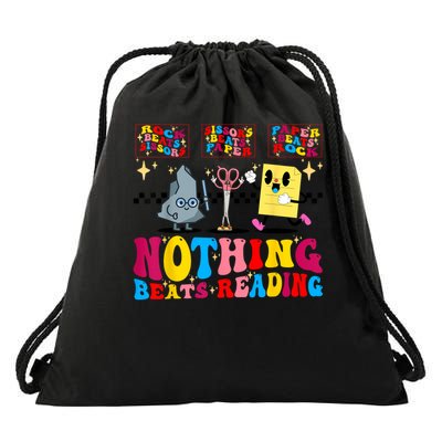 Groovy Nothing Beats Reading Rock Paper Scissors Book Lovers Drawstring Bag