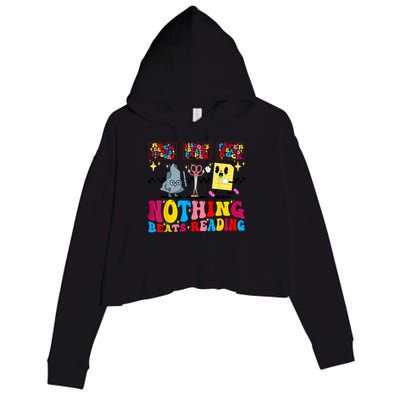 Groovy Nothing Beats Reading Rock Paper Scissors Book Lovers Crop Fleece Hoodie