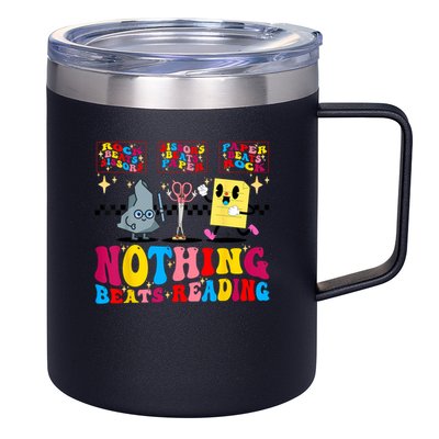 Groovy Nothing Beats Reading Rock Paper Scissors Book Lovers 12oz Stainless Steel Coffee Mug