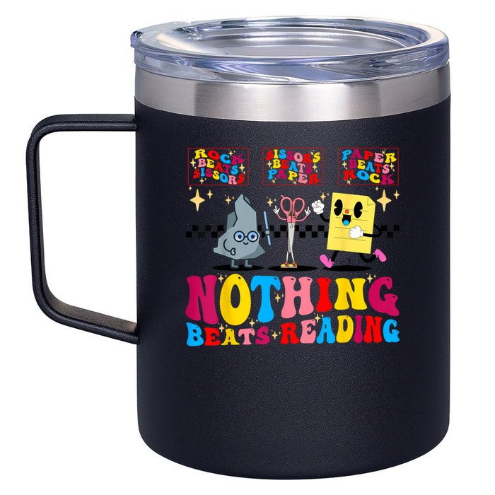 Groovy Nothing Beats Reading Rock Paper Scissors Book Lovers 12oz Stainless Steel Coffee Mug