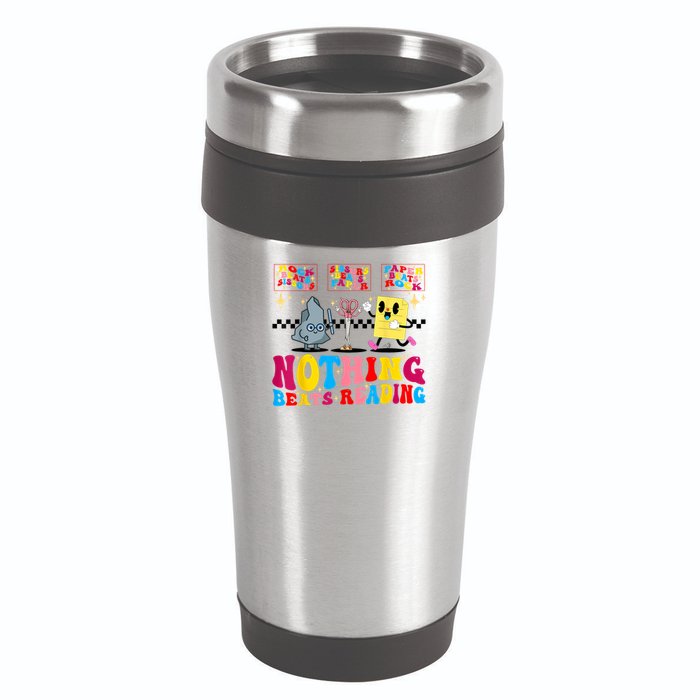 Groovy Nothing Beats Reading Rock Paper Scissors Book Lovers 16oz Travel Tumbler