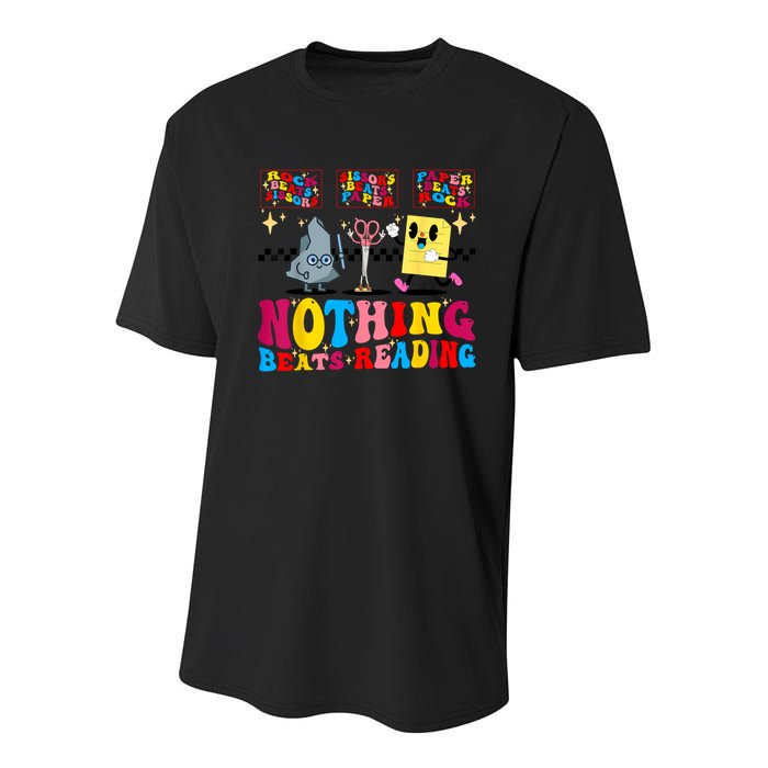 Groovy Nothing Beats Reading Rock Paper Scissors Book Lovers Youth Performance Sprint T-Shirt