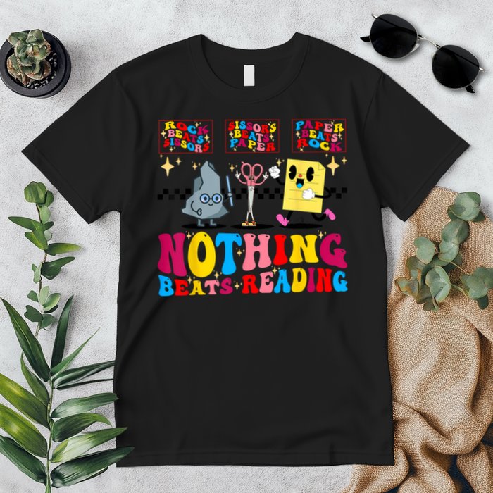 Groovy Nothing Beats Reading Rock Paper Scissors Book Lovers Premium T-Shirt
