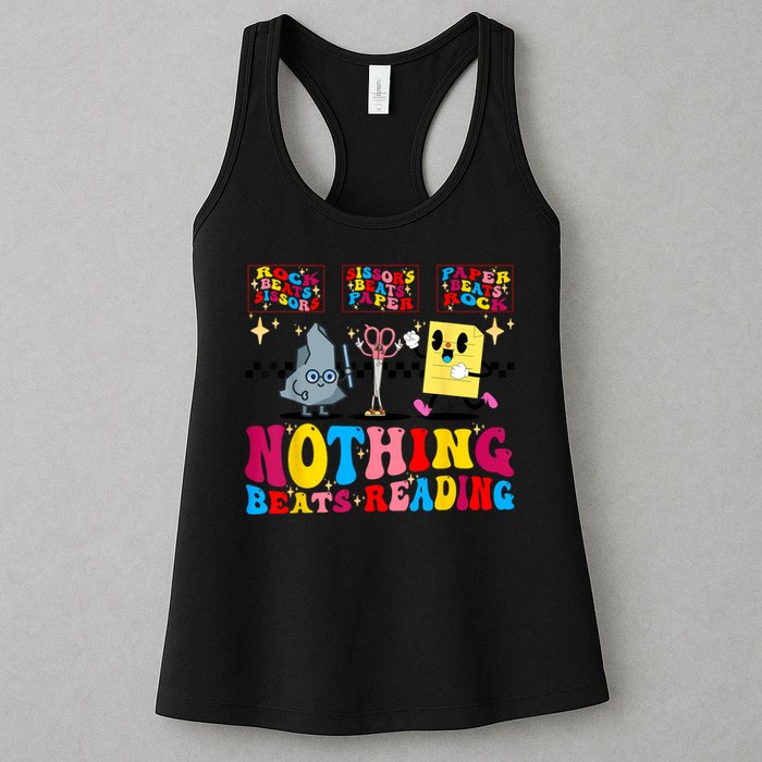 Groovy Nothing Beats Reading Rock Paper Scissors Book Lovers Womens Tank Top