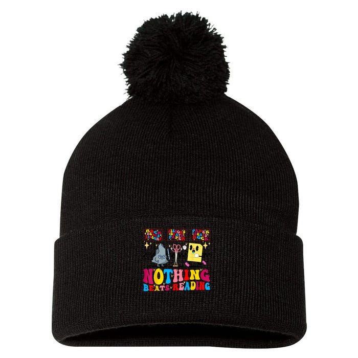 Groovy Nothing Beats Reading Rock Paper Scissors Book Lovers Pom Pom 12in Knit Beanie