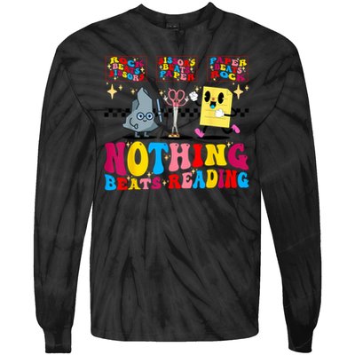 Groovy Nothing Beats Reading Rock Paper Scissors Book Lovers Tie-Dye Long Sleeve Shirt