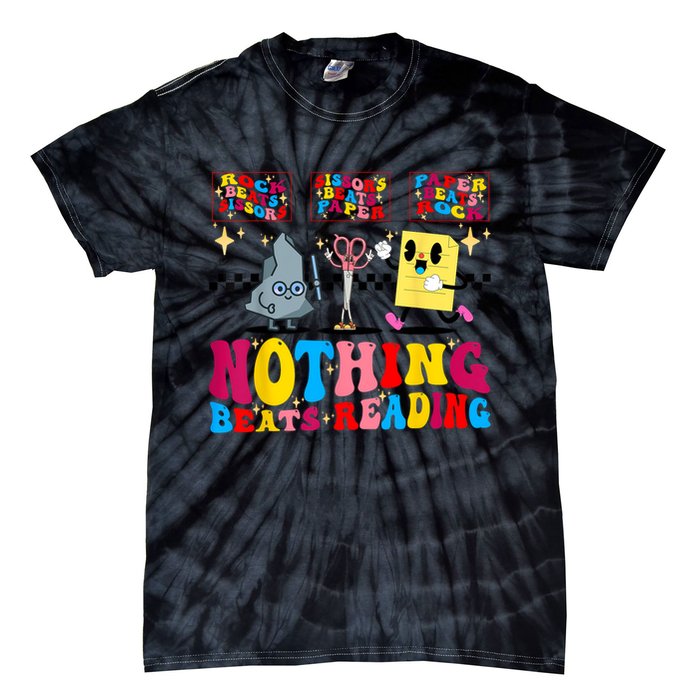 Groovy Nothing Beats Reading Rock Paper Scissors Book Lovers Tie-Dye T-Shirt