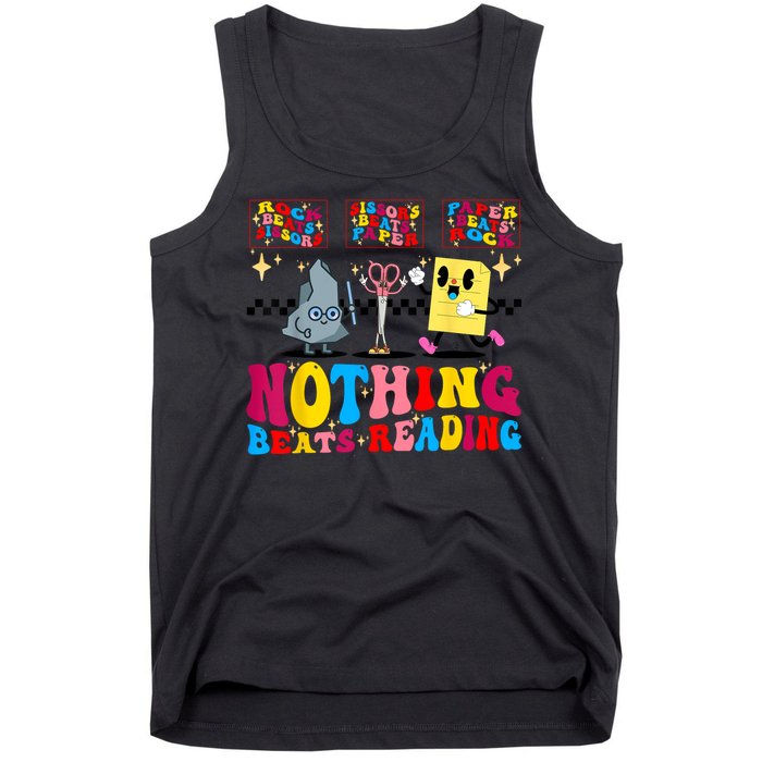 Groovy Nothing Beats Reading Rock Paper Scissors Book Lovers Tank Top