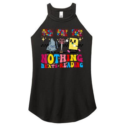 Groovy Nothing Beats Reading Rock Paper Scissors Book Lovers Women's Perfect Tri Rocker Tank