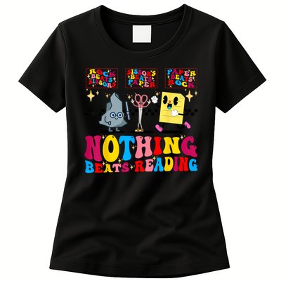 Groovy Nothing Beats Reading Rock Paper Scissors Book Lovers Womens T-Shirt