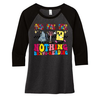 Groovy Nothing Beats Reading Rock Paper Scissors Book Lovers Women's Tri-Blend 3/4-Sleeve Raglan Shirt