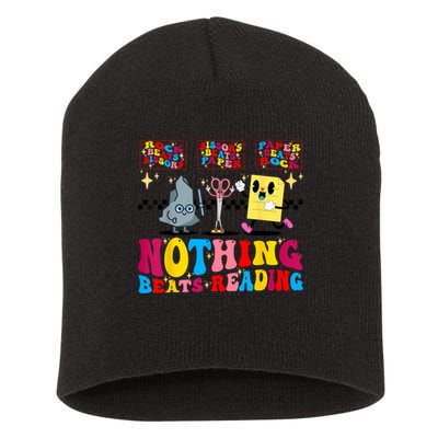 Groovy Nothing Beats Reading Rock Paper Scissors Book Lovers Short Acrylic Beanie