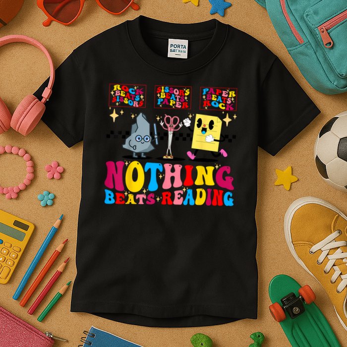 Groovy Nothing Beats Reading Rock Paper Scissors Book Lovers Kids T-Shirt