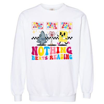 Groovy Nothing Beats Reading Rock Paper Scissors Book Lovers Garment-Dyed Sweatshirt