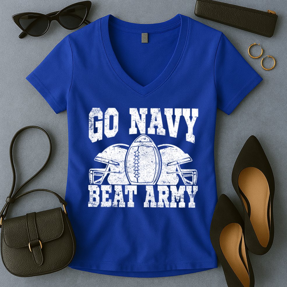 Go Navy Beat Army Cute Gift America's Football Game Day Helmet Great Gift Women's V-Neck T-Shirt