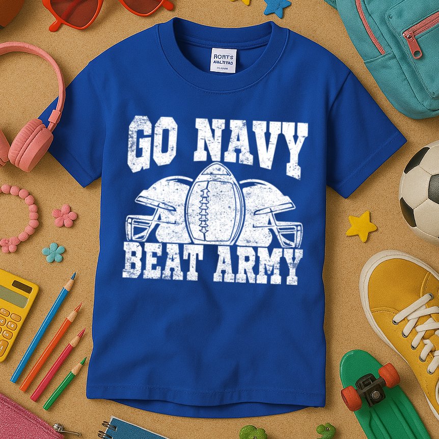 Go Navy Beat Army Cute Gift America's Football Game Day Helmet Great Gift Kids T-Shirt