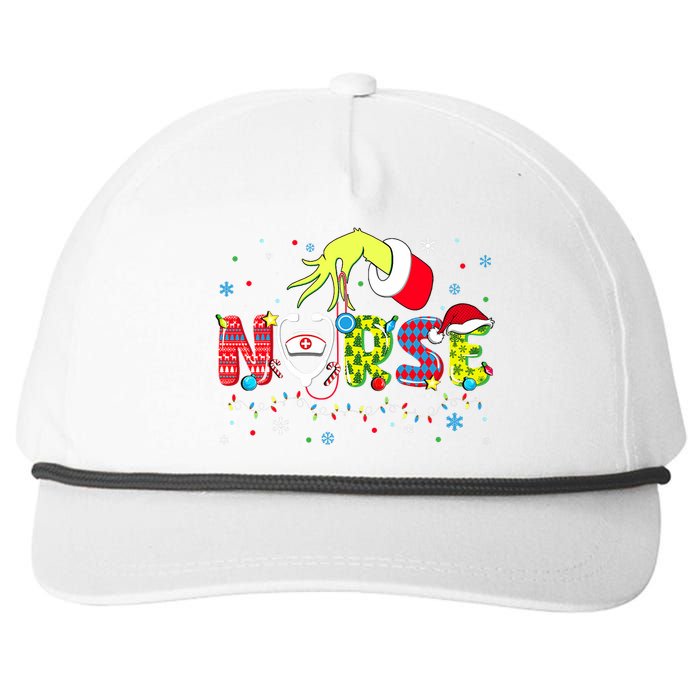 Groovy Nurse Christmas Xmas Santa Rn Cna Icu Scurb Snapback Five-Panel Rope Hat