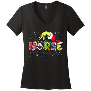 Groovy Nurse Christmas Xmas Santa Rn Cna Icu Scurb Women's V-Neck T-Shirt