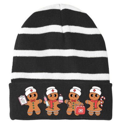 Gingerbread Nurse Christmas Striped Beanie with Solid Band