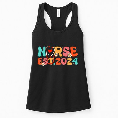 Groovy Nurse Est 2024 Rn Nursing School Graduation 2024 Womens Tank Top