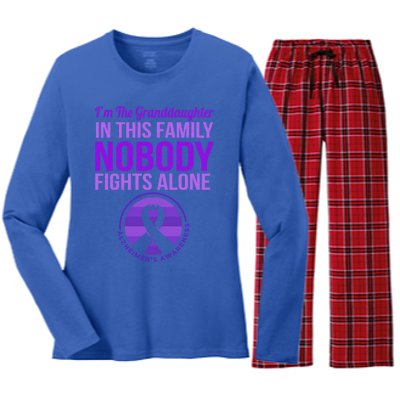 Granddaughter Nobody Fights Alone Alzheimers Awareness Gift Women's Long Sleeve Flannel Pajama Set 