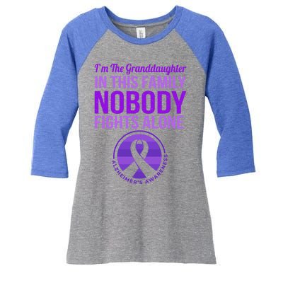 Granddaughter Nobody Fights Alone Alzheimers Awareness Gift Women's Tri-Blend 3/4-Sleeve Raglan Shirt