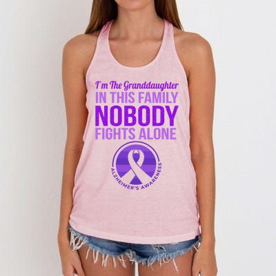 Granddaughter Nobody Fights Alone Alzheimers Awareness Gift Women's Knotted Racerback Tank