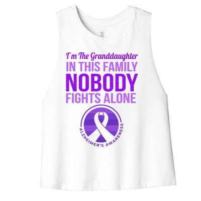 Granddaughter Nobody Fights Alone Alzheimers Awareness Gift Women's Racerback Cropped Tank