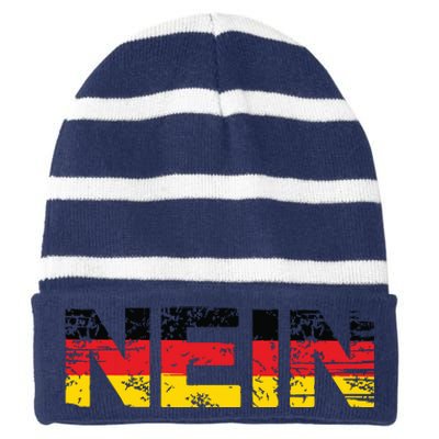 Germany Nein Funny German Oktoberfest Striped Beanie with Solid Band