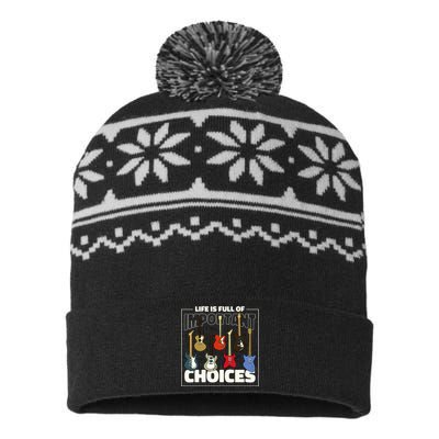 Guitar Nut Funny Life Is Full Of Important Choices USA-Made Snowflake Beanie