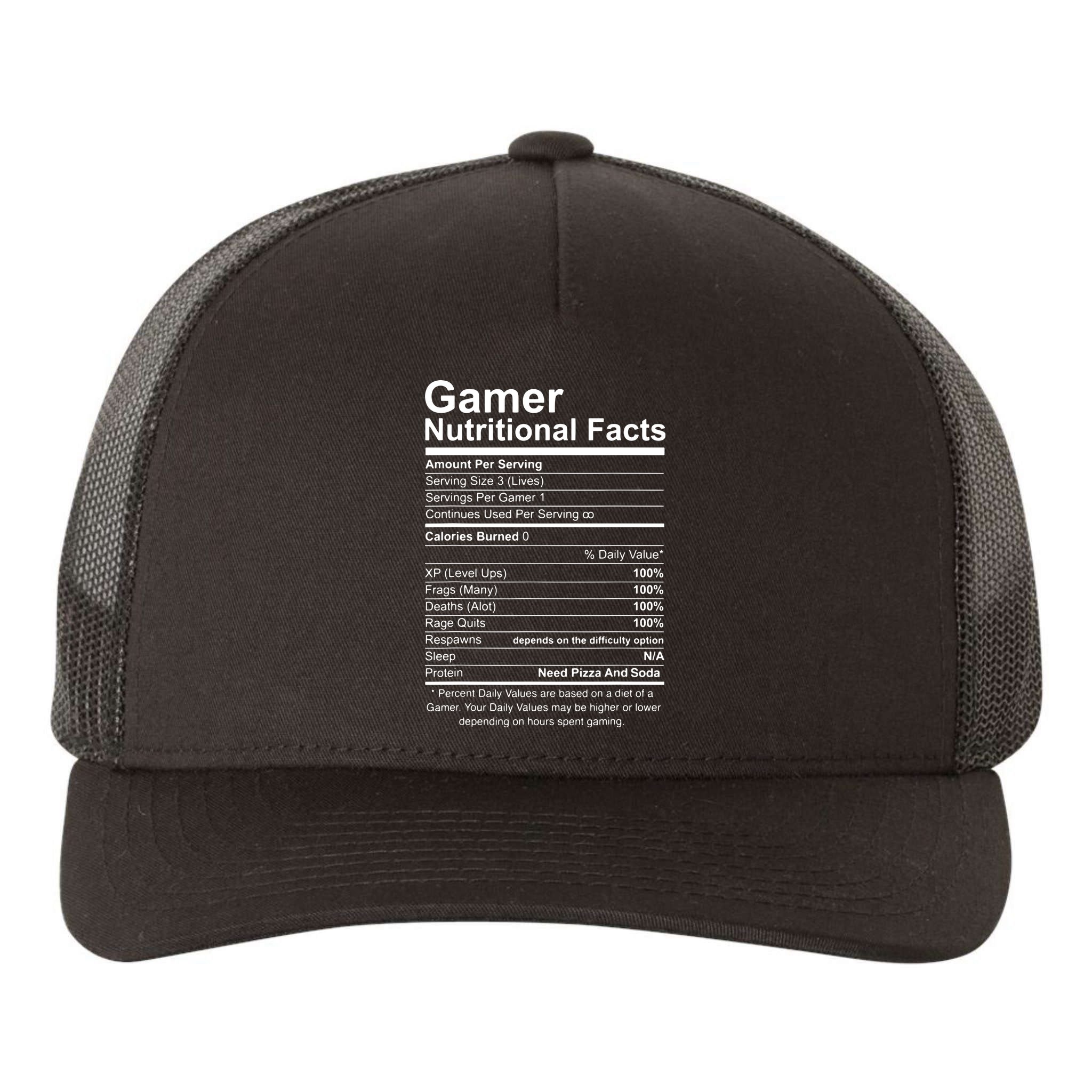 Gamer Nutritional Facts Cool Gamer Video Game Funny Yupoong Adult 5-Panel Trucker Hat
