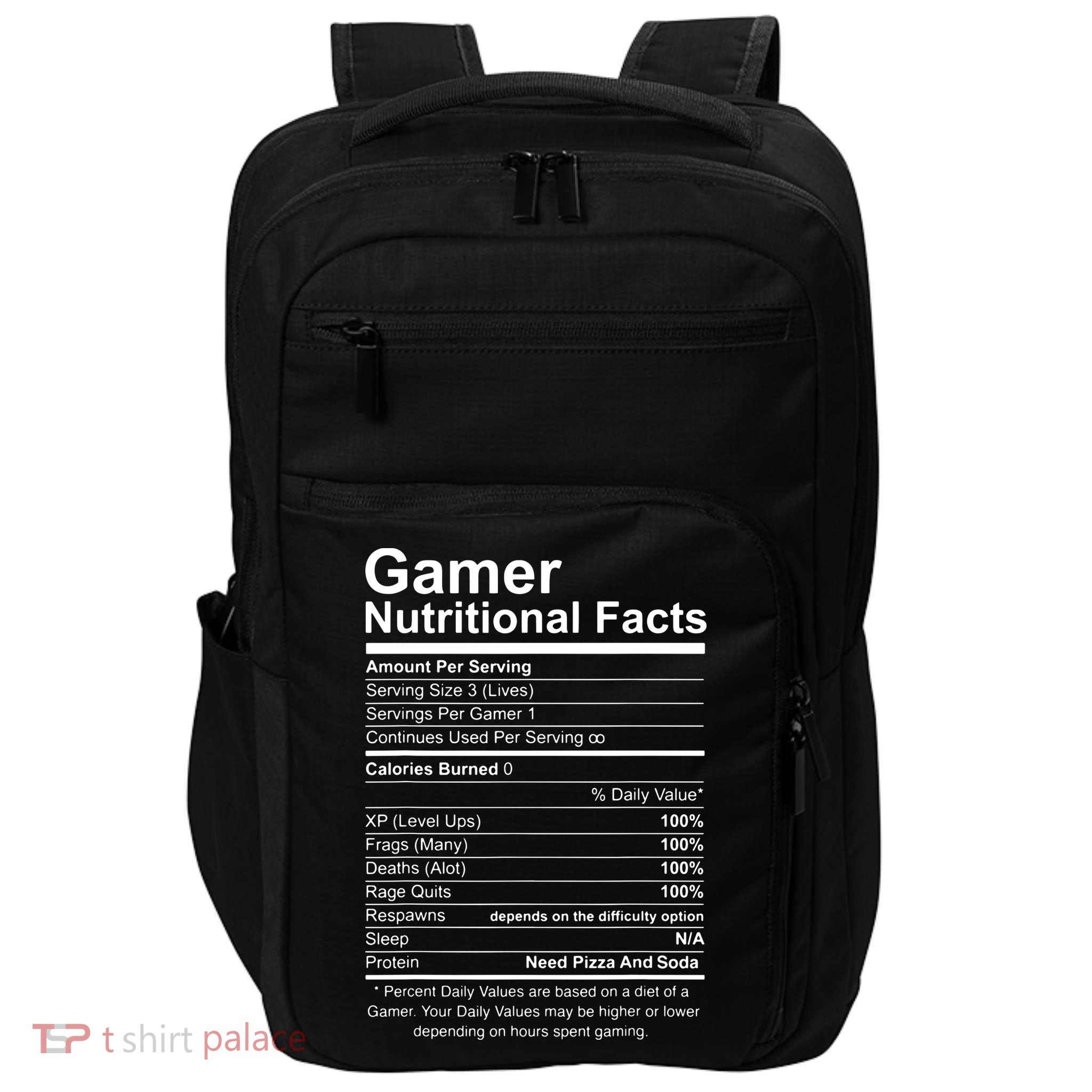 Gamer Nutritional Facts Cool Gamer Video Game Funny Impact Tech Backpack