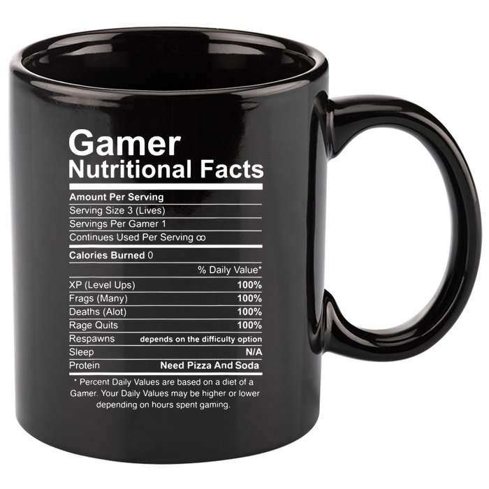 Gamer Nutritional Facts Cool Gamer Video Game Funny 11oz C Handle Ceramic Mug