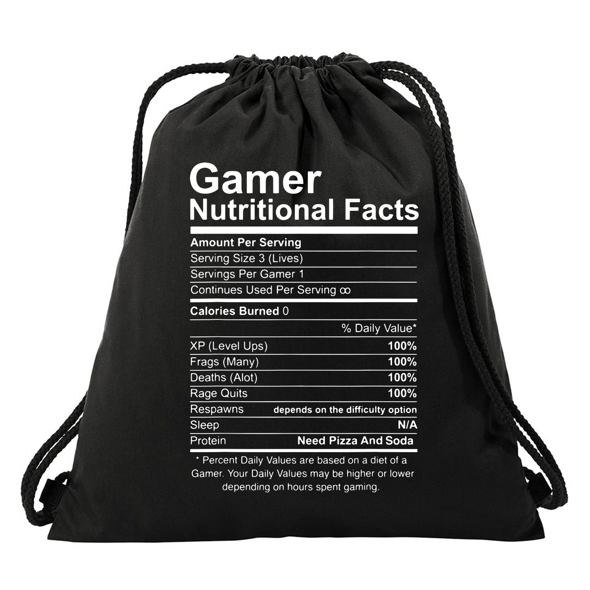 Gamer Nutritional Facts Cool Gamer Video Game Funny Drawstring Bag