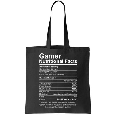 Gamer Nutritional Facts Cool Gamer Video Game Funny Bag