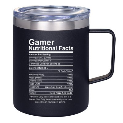Gamer Nutritional Facts Cool Gamer Video Game Funny 12oz Stainless Steel Coffee Mug