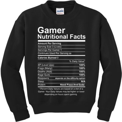 Gamer Nutritional Facts Cool Gamer Video Game Funny Kids Sweatshirt