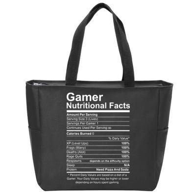 Gamer Nutritional Facts Cool Gamer Video Game Funny Zip Tote Bag
