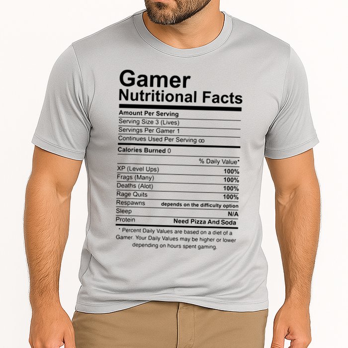 Gamer Nutritional Facts Cool Gamer Video Game Funny Cooling Performance Crew T-Shirt