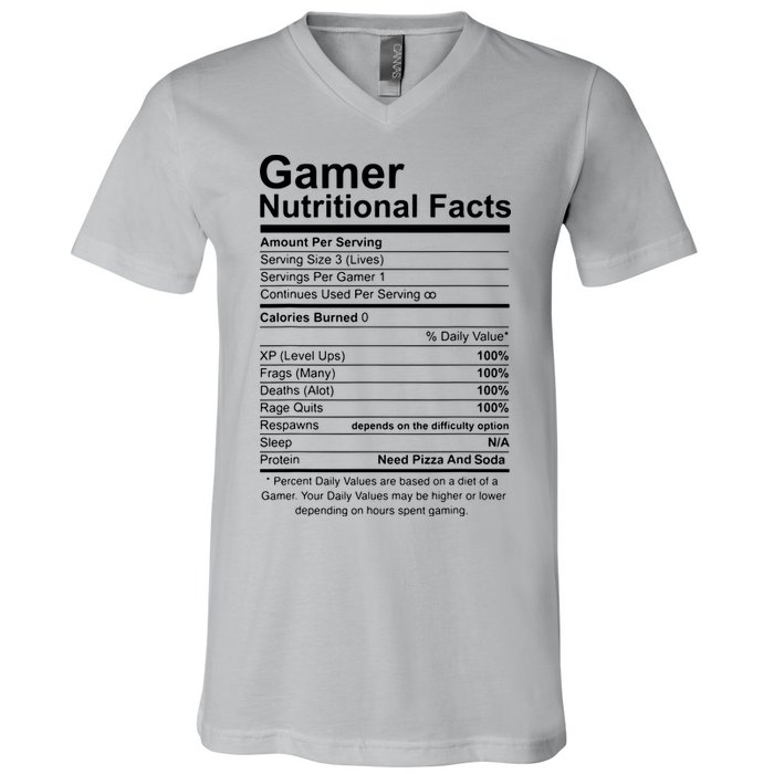 Gamer Nutritional Facts Cool Gamer Video Game Funny V-Neck T-Shirt
