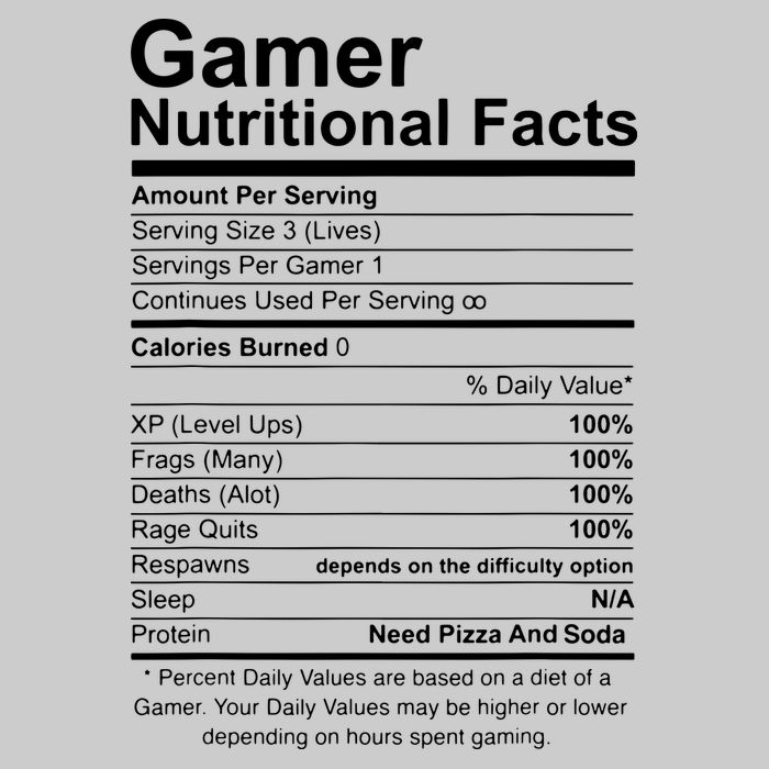 Gamer Nutritional Facts Cool Gamer Video Game Funny V-Neck T-Shirt