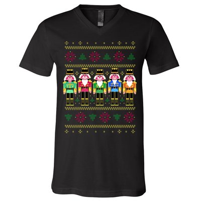 Golden Nutcracker Funny Jolly & Merry Ugly Christmas V-Neck T-Shirt