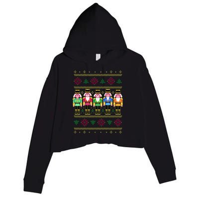 Golden Nutcracker Funny Jolly & Merry Ugly Christmas Crop Fleece Hoodie