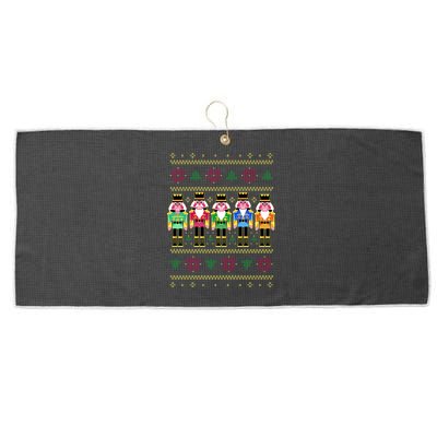 Golden Nutcracker Funny Jolly & Merry Ugly Christmas Large Microfiber Waffle Golf Towel