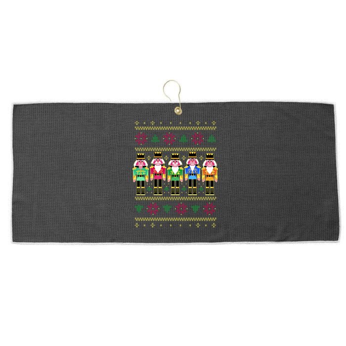 Golden Nutcracker Funny Jolly & Merry Ugly Christmas Large Microfiber Waffle Golf Towel