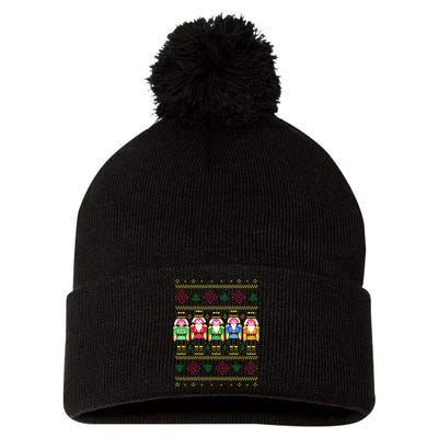 Golden Nutcracker Funny Jolly & Merry Ugly Christmas Pom Pom 12in Knit Beanie