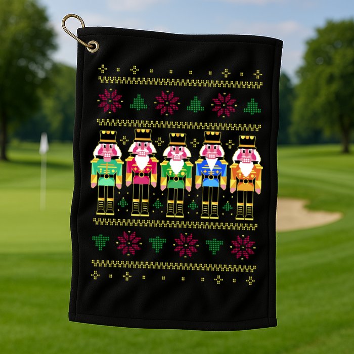 Golden Nutcracker Funny Jolly & Merry Ugly Christmas Golf Towel