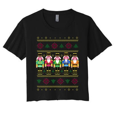 Golden Nutcracker Funny Jolly & Merry Ugly Christmas Crop Top