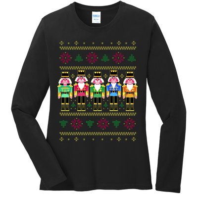 Golden Nutcracker Funny Jolly & Merry Ugly Christmas Ladies Long Sleeve Shirt