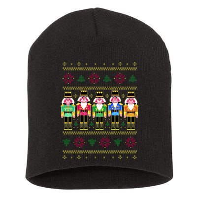 Golden Nutcracker Funny Jolly & Merry Ugly Christmas Short Acrylic Beanie